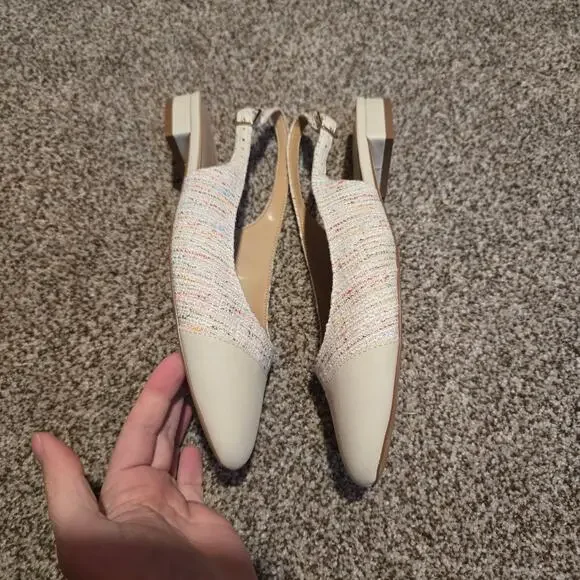 Women's J. Crew Multicolor Beige Tweed Slingbacks with Cap Toes | Size 8 - Picture 4 of 8